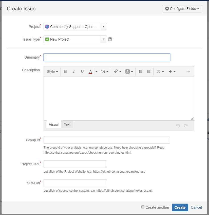 sonatype-create-issue-form